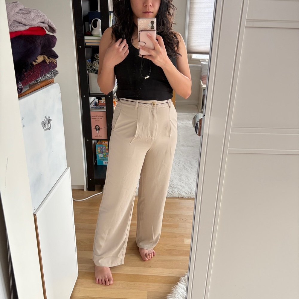 DAZY Elegant Cream Women's Tailored Work Pants Wide Leg Trouser